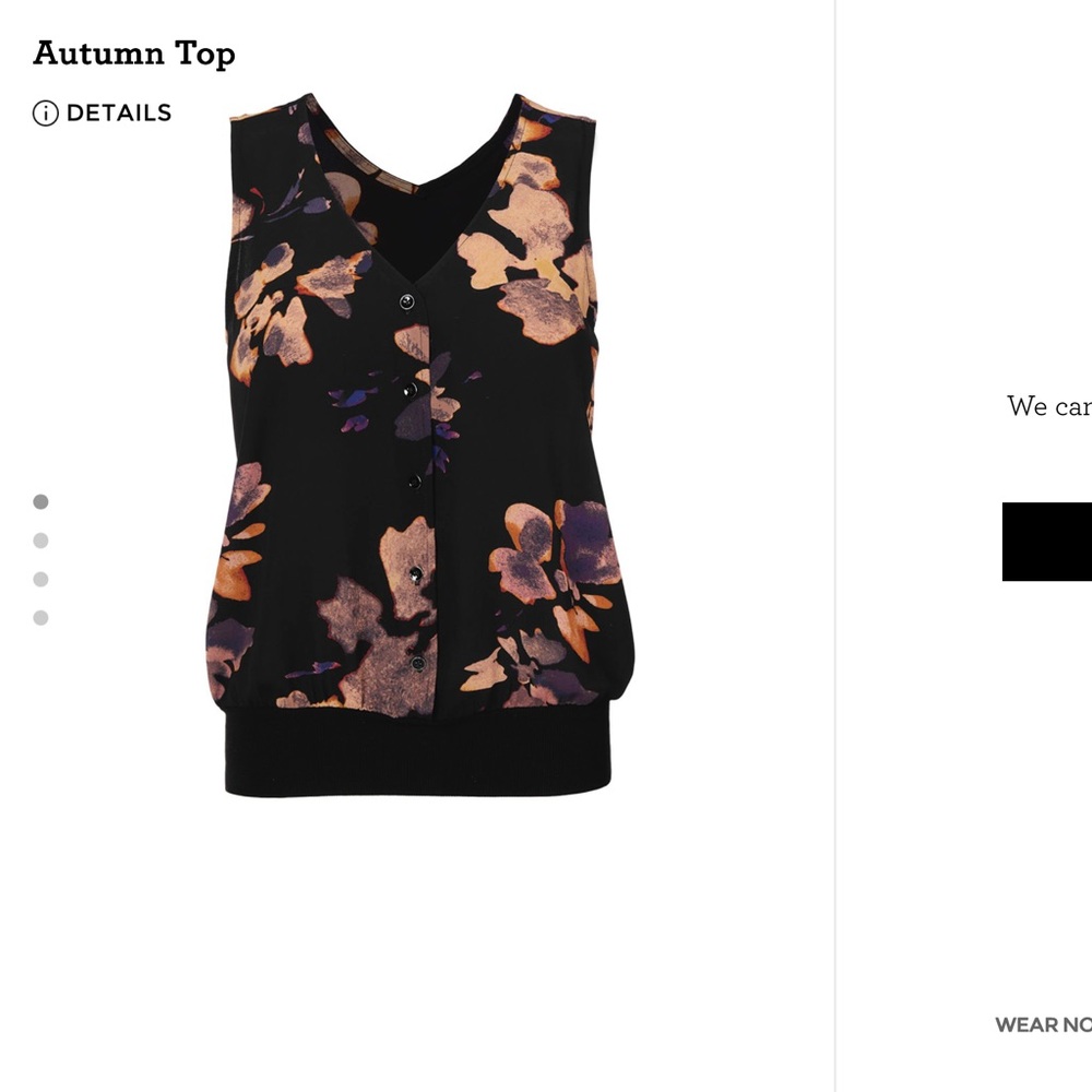 CAbi Black and Tan Floral Sleeveless Blouse